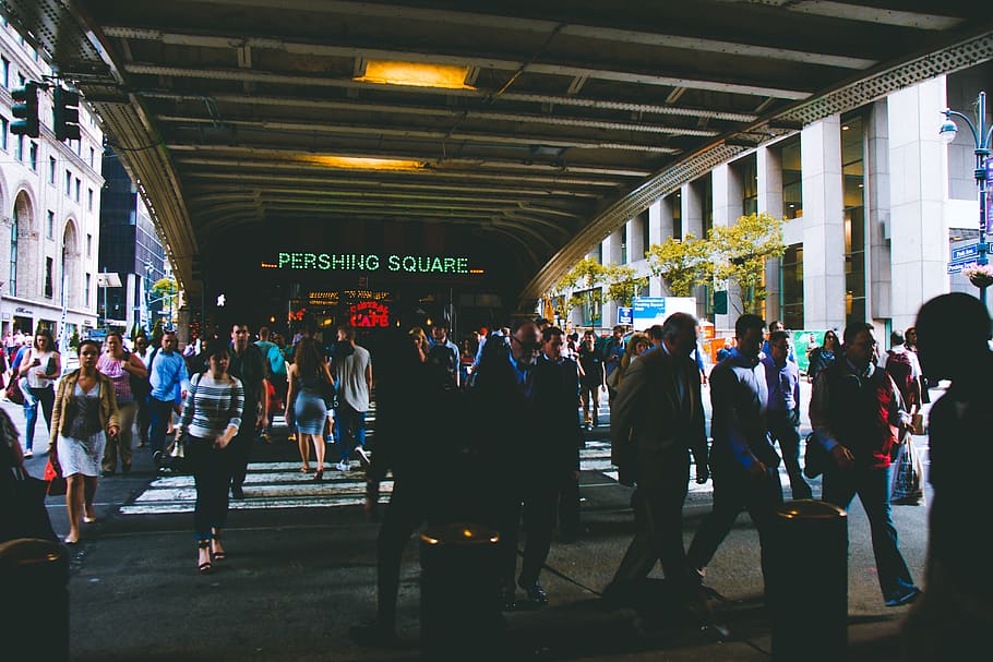 people on pershing square, pedestrian, person, human, tarmac HD wallpaper