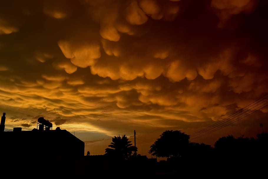 mammatus clouds, strange, spectacular, threatening, cumulus, HD wallpaper