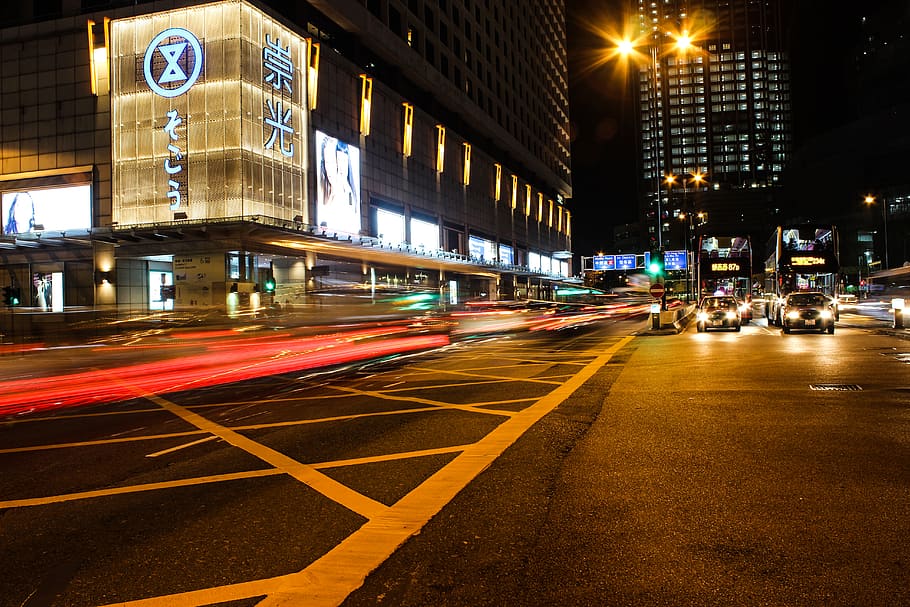 hong kong, tsim sha tsui promenade, traffic, long exposure, HD wallpaper
