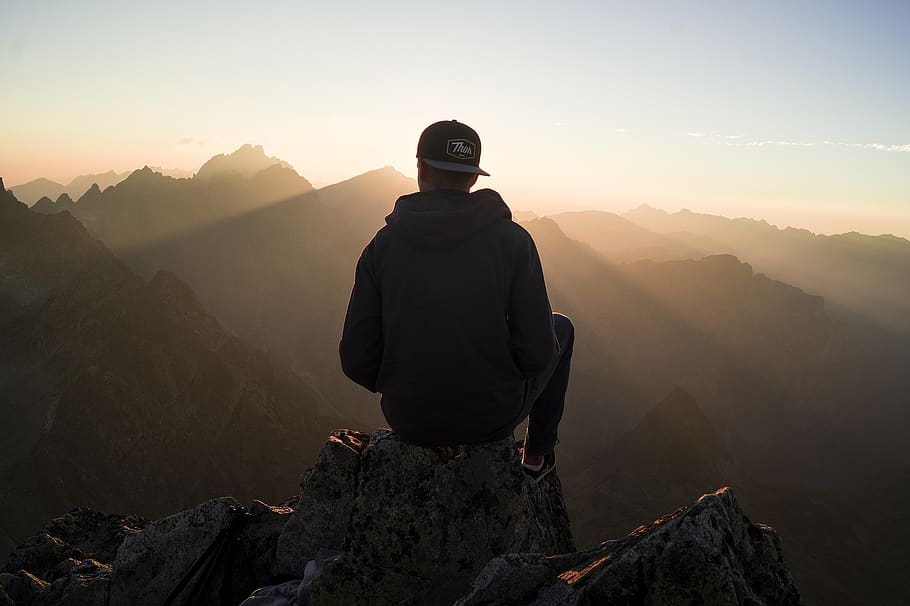 chill, guy, hiker, mountains, mountain range, nature, person HD wallpaper