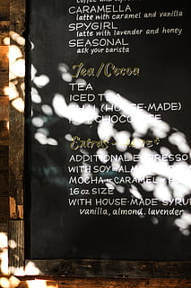 tea and cocoa menu board, advertisement, poster, wood, drink HD wallpaper