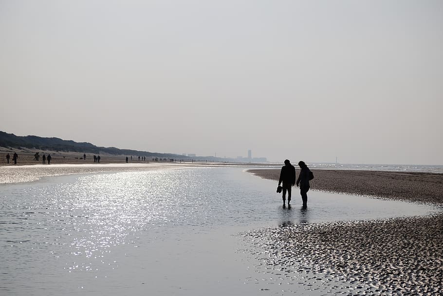 shore, sea, water, two people, sky, real people, beach, togetherness HD wallpaper