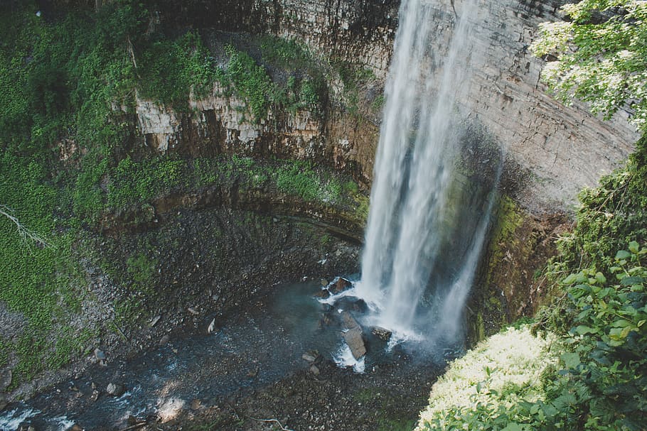 waterfall, motion, long exposure, scenics - nature, tree, forest HD wallpaper