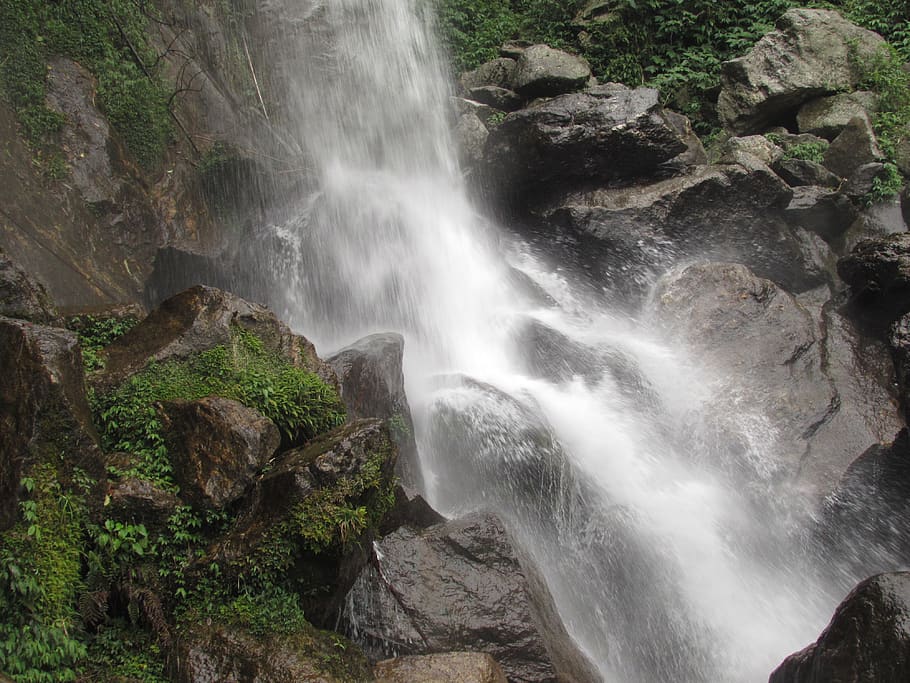 india, sikkim, waterfall, mountain, scenics - nature, rock HD wallpaper