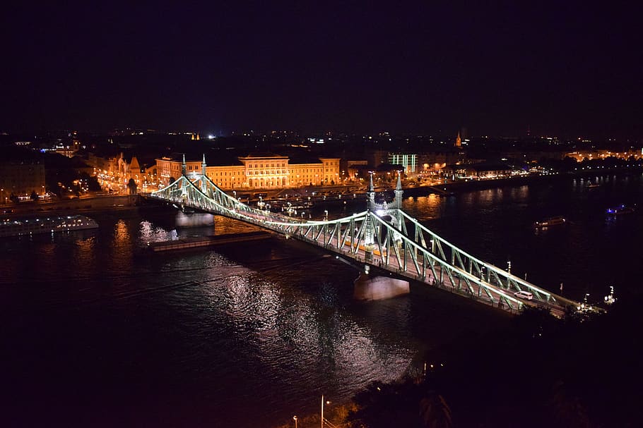 danube, river, bridge, city, in the evening, budapest, hungary HD wallpaper