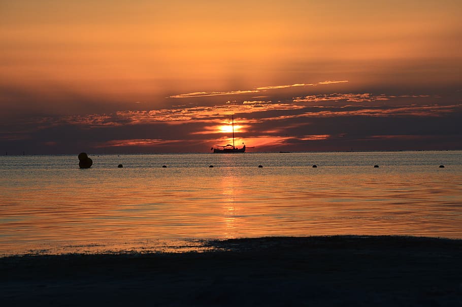 sunset, water, dusk, summer, evening sky, sea, ocean, landscape HD wallpaper