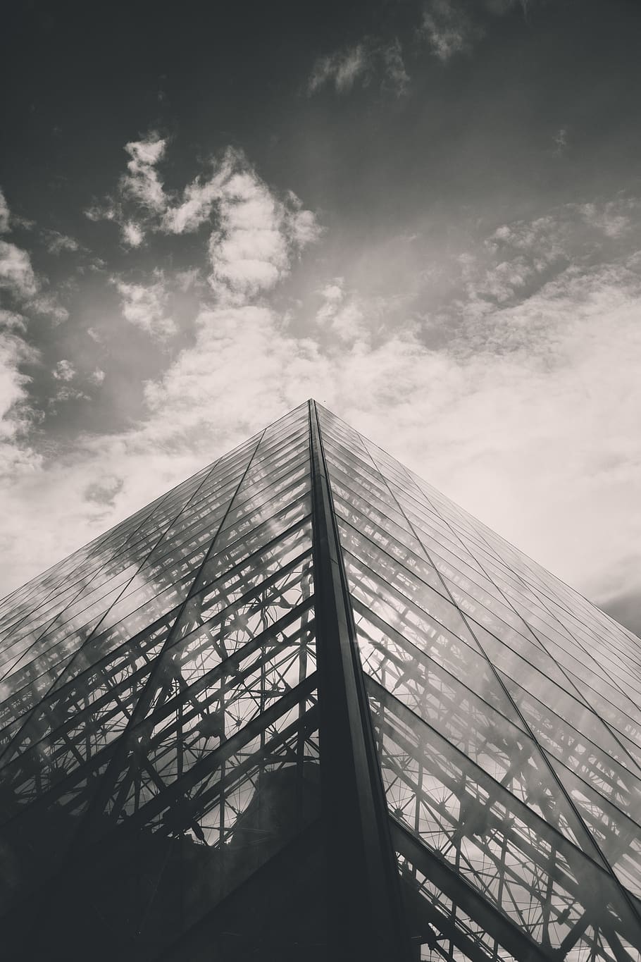 france, paris, louvre museum, pyramid, pyramide, glass, structure, HD wallpaper