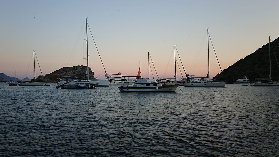 summer, sunset, water, ocean, boats, sea, nautical vessel, transportation HD wallpaper