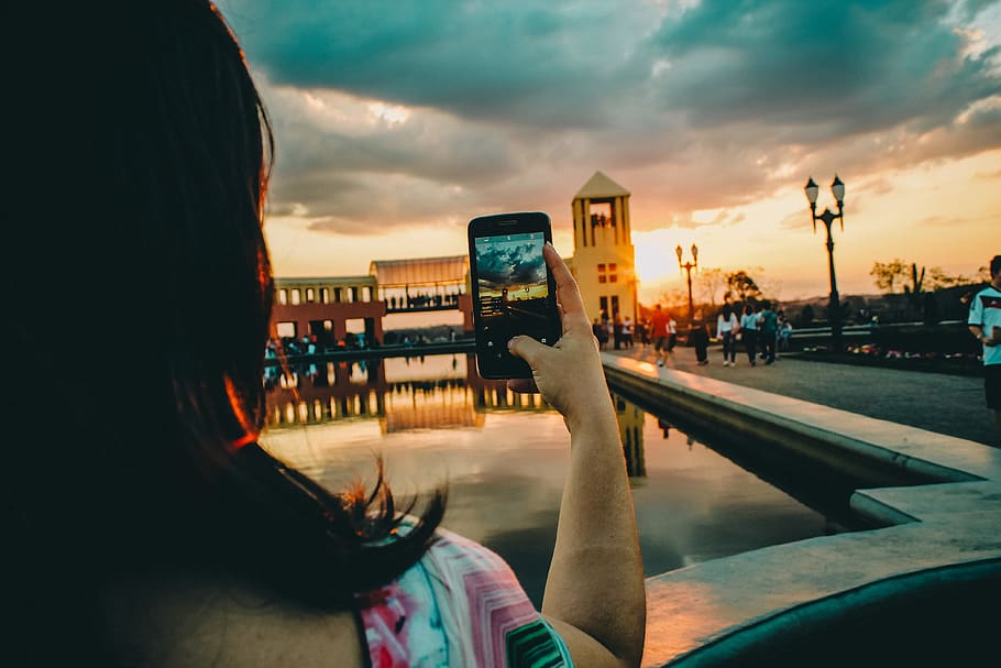 sunset, cellphone, camera, shooting, curitiba, girl, smartphone HD wallpaper