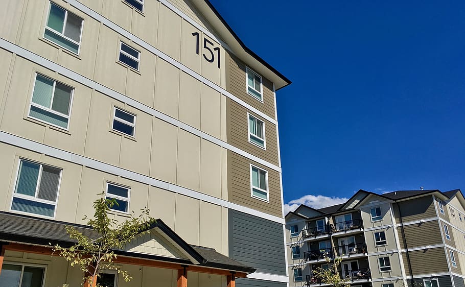 buildings, sky, blue, wall, numbers, apartments, architecture HD wallpaper