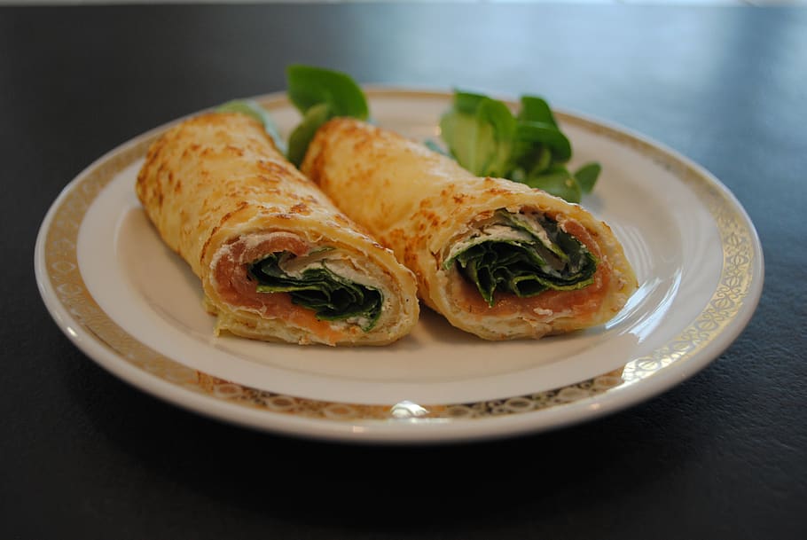 blini, salmon, pancakes, ready-to-eat, plate, food, food and drink HD wallpaper