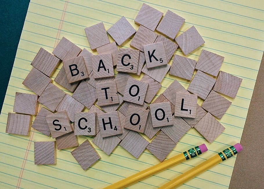 Brown Scrabble Tiles on Yellow Paper, back to school, conceptual HD wallpaper