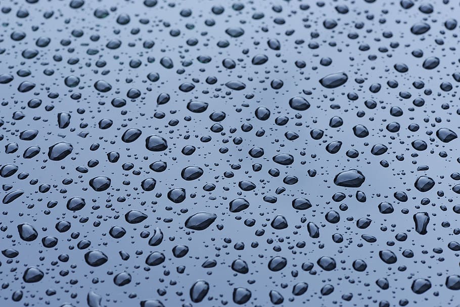 Water Droplets on Blue Surface, waterdrops, wet, backgrounds HD wallpaper