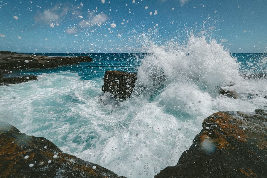 ocean, water, splash, waves, wavy, crash, rocks, sea, sea water HD wallpaper