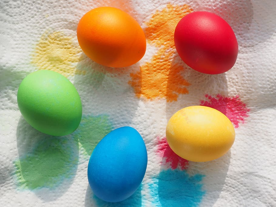 easter eggs, easter eggs colors, yellow, orange, red, green HD wallpaper