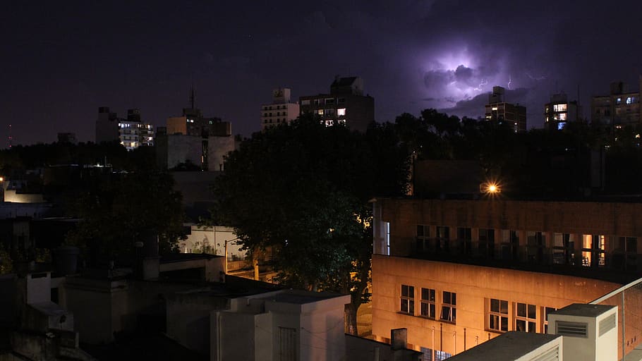 uruguay, montevideo, bolt, lightning, thunder, sky, city, night HD wallpaper