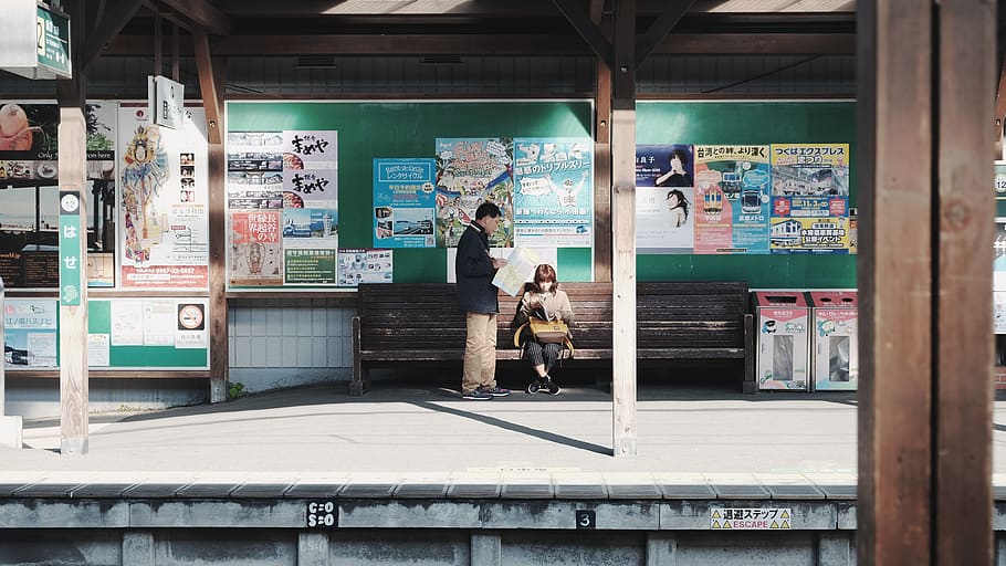 japan, kamakura-shi, kamakura station, couple, man, train station, HD wallpaper
