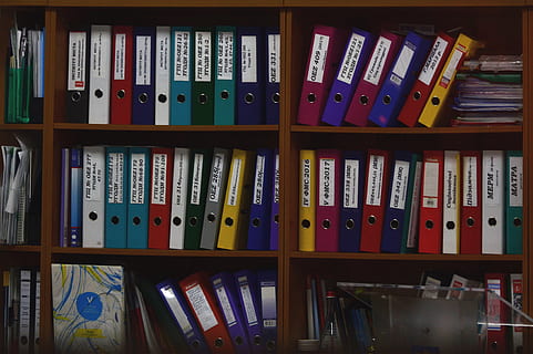 assorted files, book, file binder, furniture, shelf, bookcase HD wallpaper