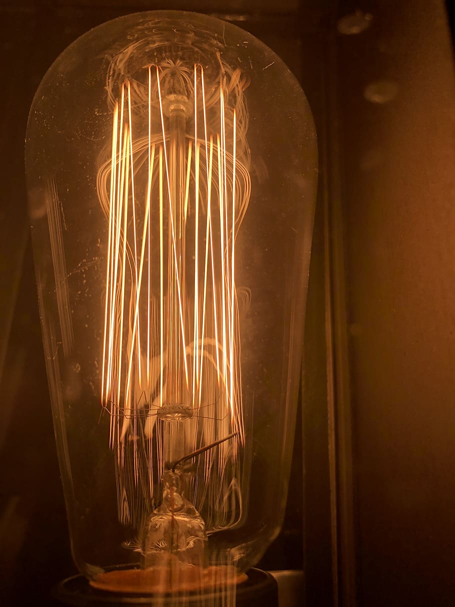light bulb, illuminated, filament, glowing, electricity, indoors HD wallpaper