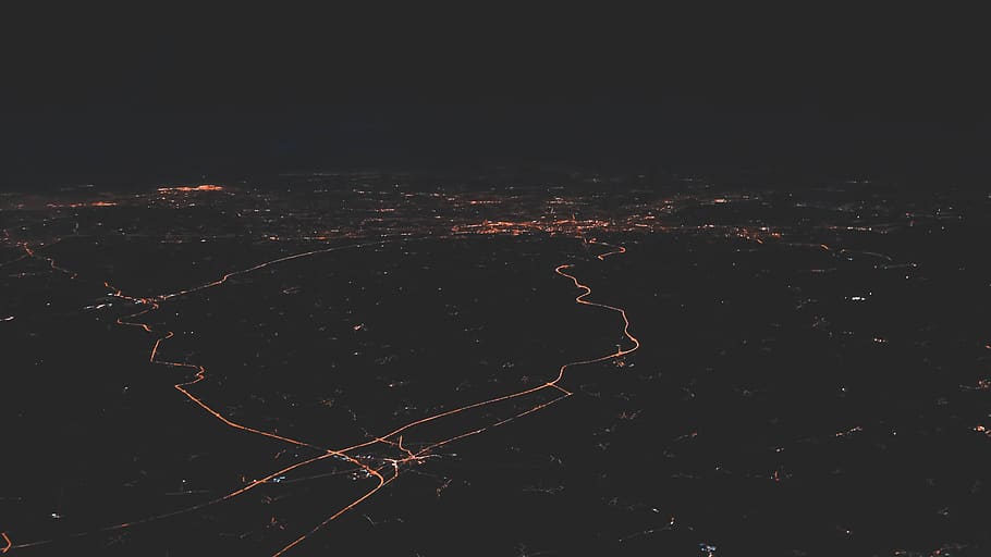 aerial view at night, outdoors, nature, landscape, scenery, panoramic HD wallpaper