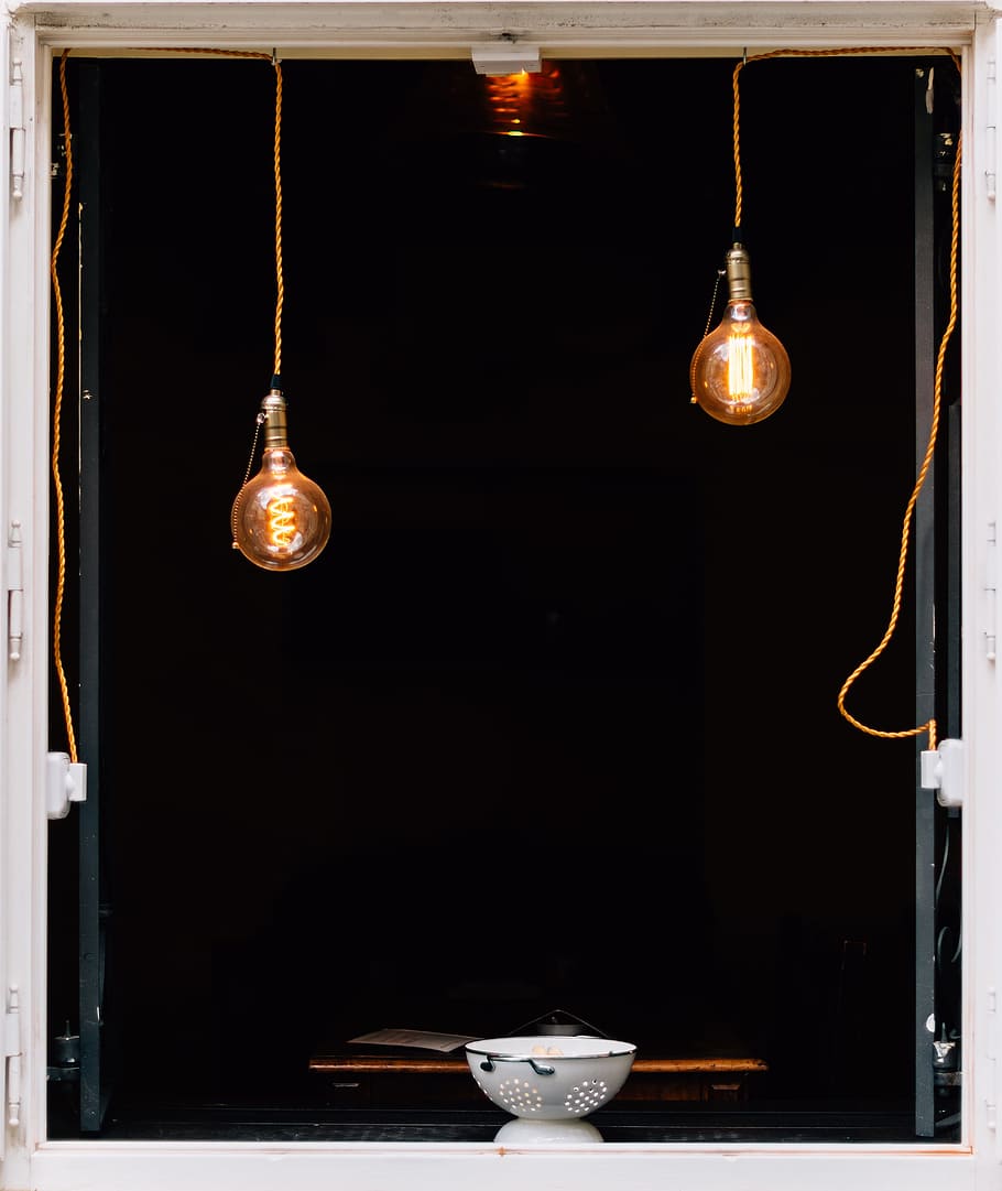 dark, room, light, bulb, wire, electricity, hanging, lighting equipment HD wallpaper