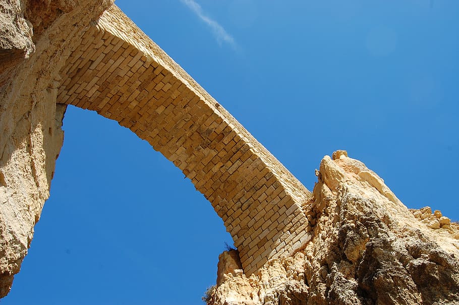 bridge, sky, landscape, architecture, connection, blue, solid HD wallpaper