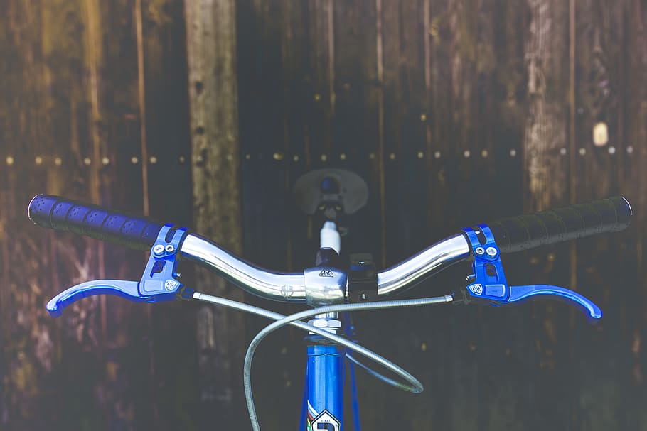 Blue Black and Silver Bicycle, brake levers, brakes, customized HD wallpaper