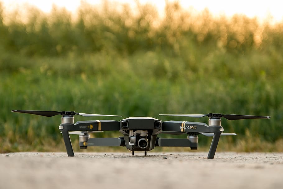 The newest drone for filming is ready to flight, field, no people HD wallpaper