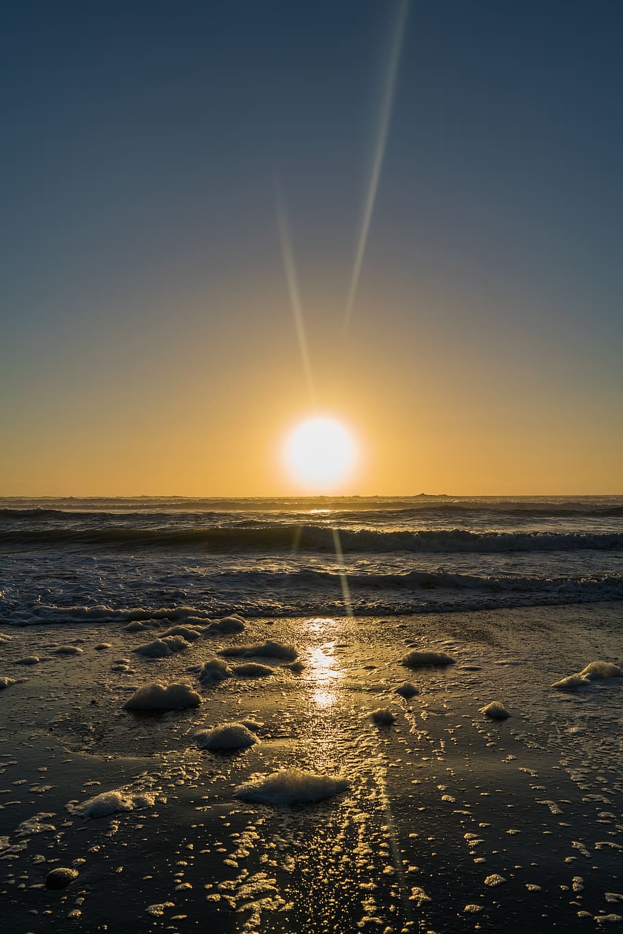 sunset, sunrise, beach, wave, landscape, ocean, water, dawn HD wallpaper