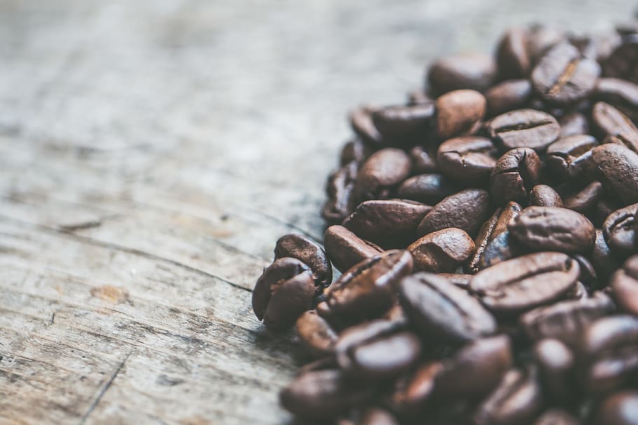 coffee beans on brown surface, plant, vegetable, food, produce HD wallpaper
