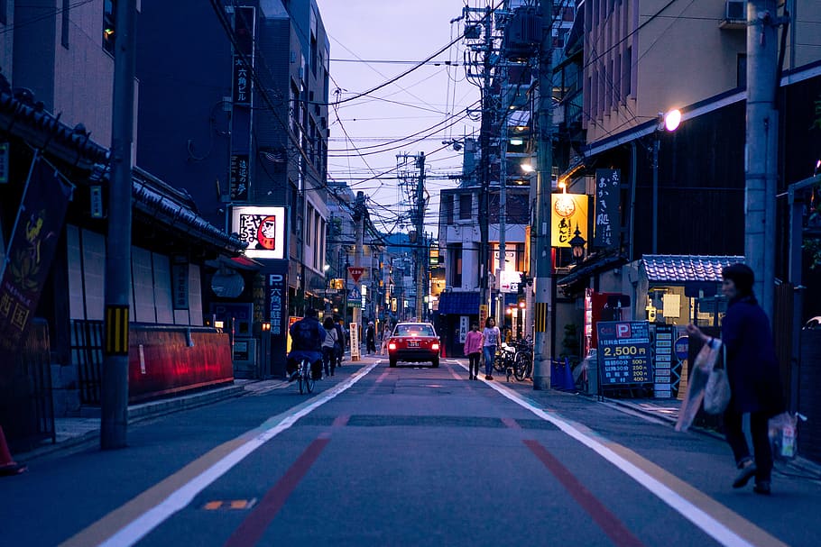 concrete road, traffic, street, kyoto, routine, sunset, japan, HD wallpaper