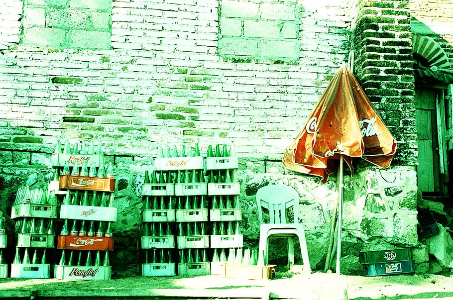 brick, sayulita, mexico, wall, chair, furniture, umbrella, outdoors