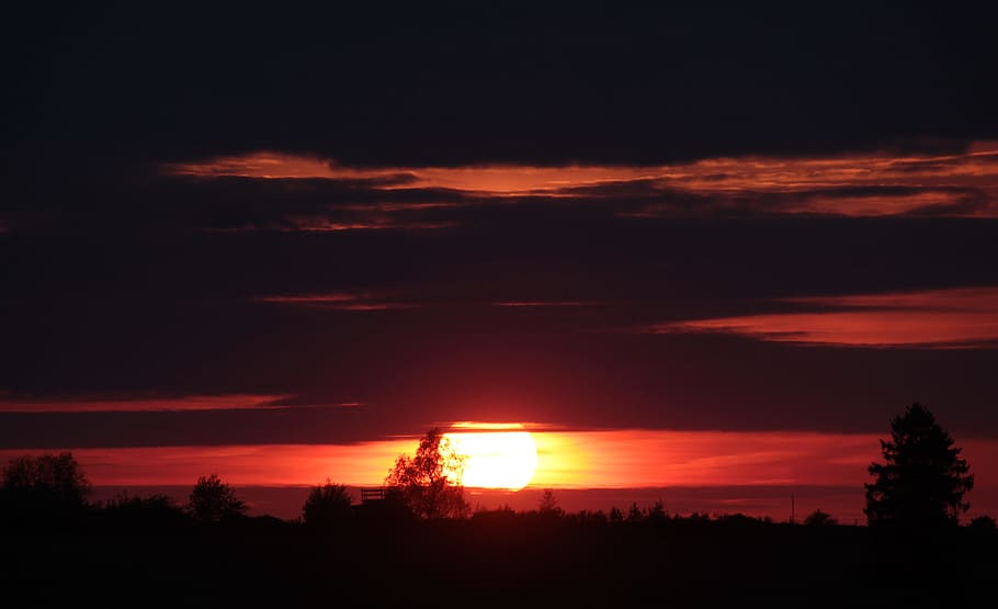 sunset, setting, nature, eve, evening, sky, cloud - sky, silhouette HD wallpaper
