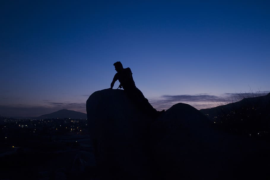 mexico, tijuana, mountain, men, night, city, sky, silhouette HD wallpaper