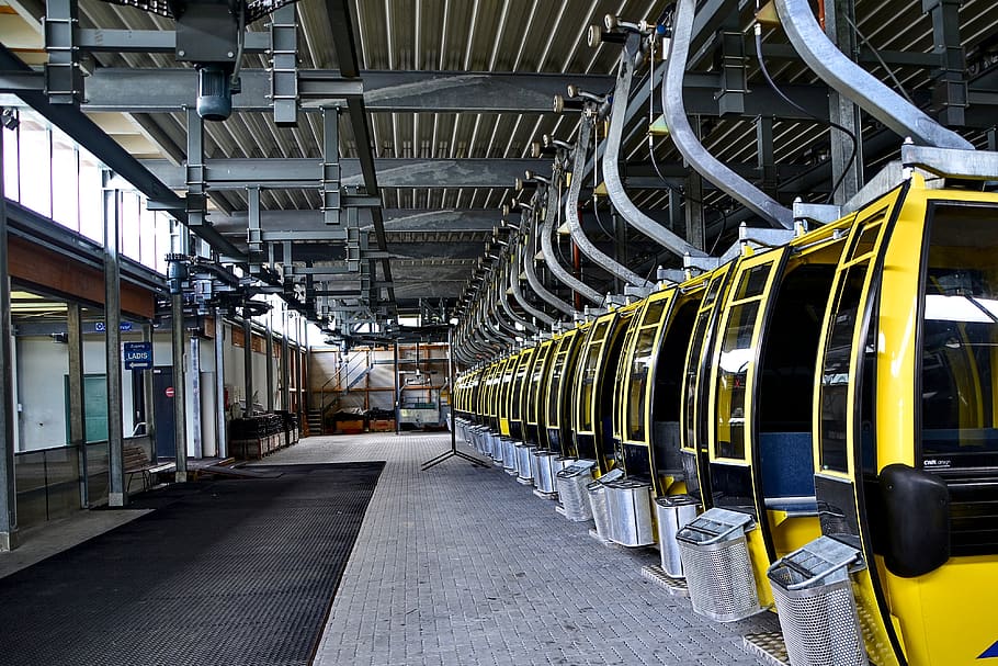 cable car cabins, hall, service, technology, transport, architecture HD wallpaper