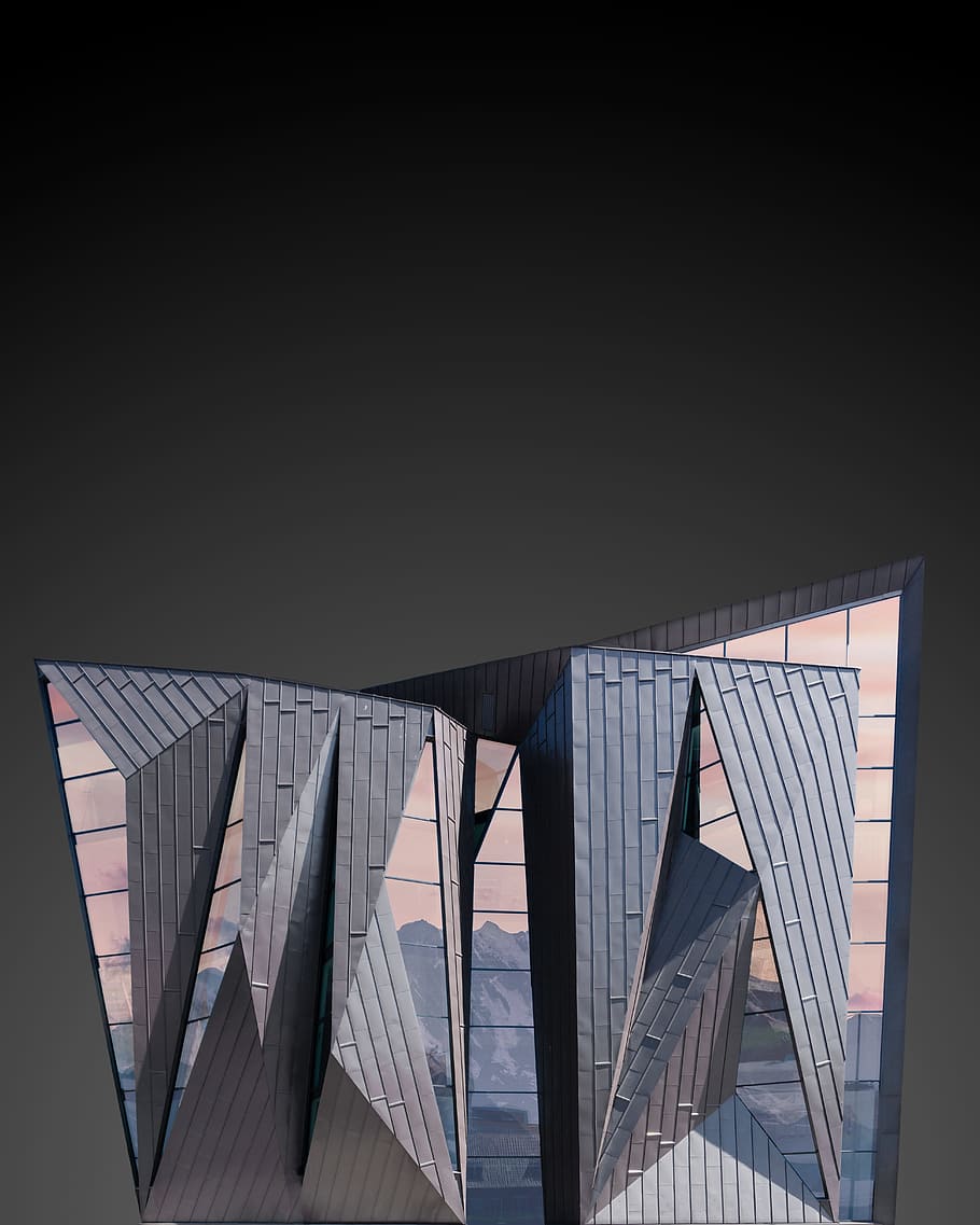 building, sky, glass, reflection, pink, dark, black, outdoors, HD wallpaper