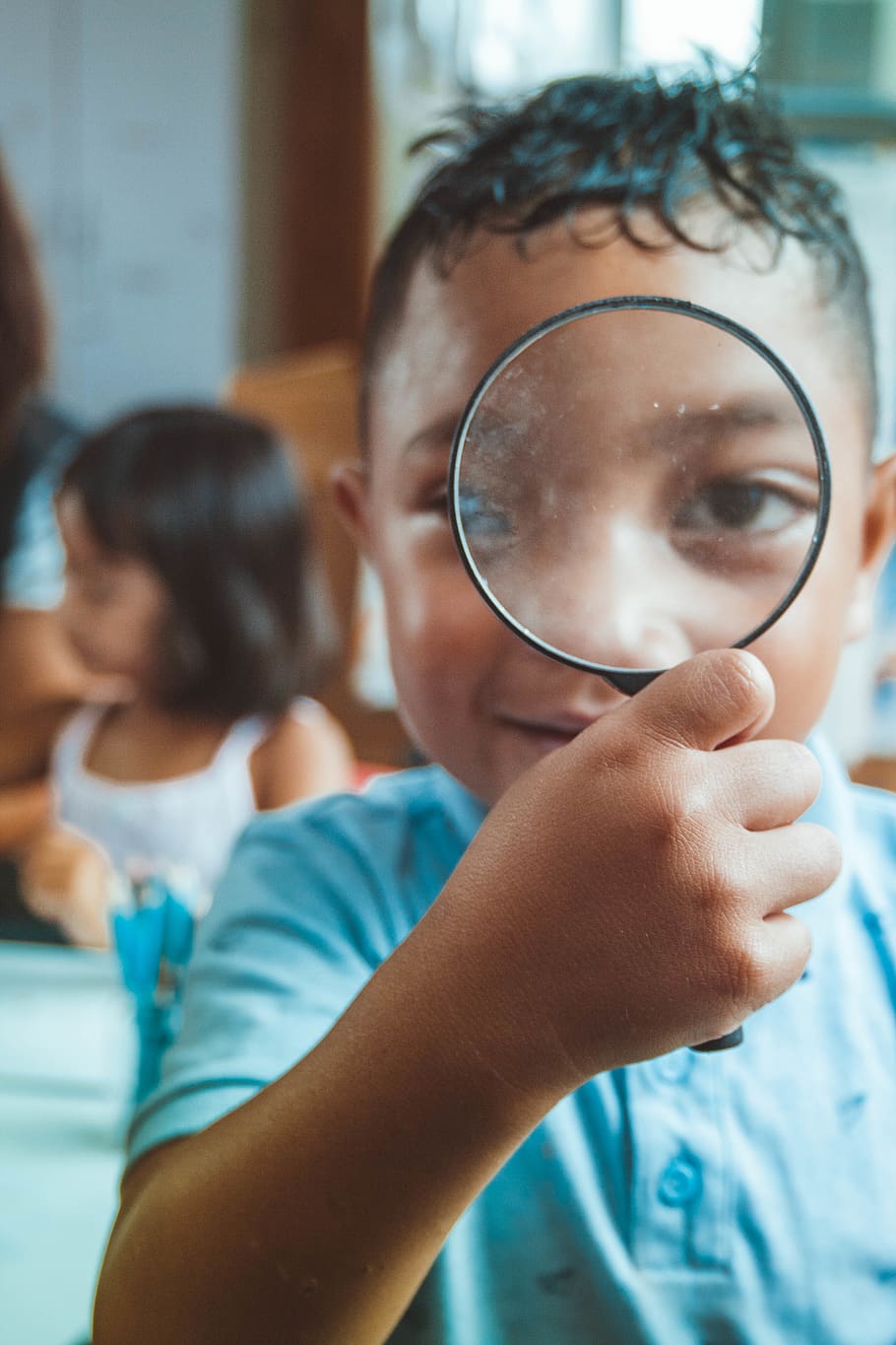 Boy Holding Magnifying Glass, child, curiosity, cute, kid, person HD wallpaper