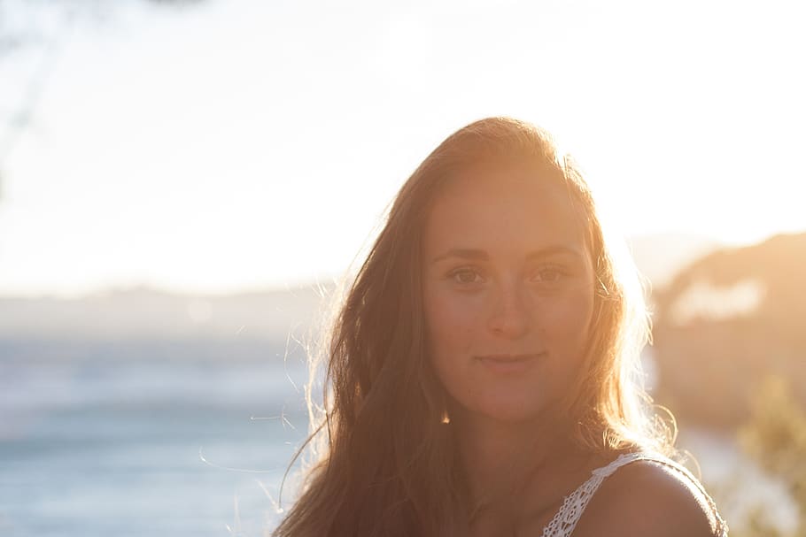 sunset, girlfriend, portrait, headshot, hair, long hair, young adult HD wallpaper