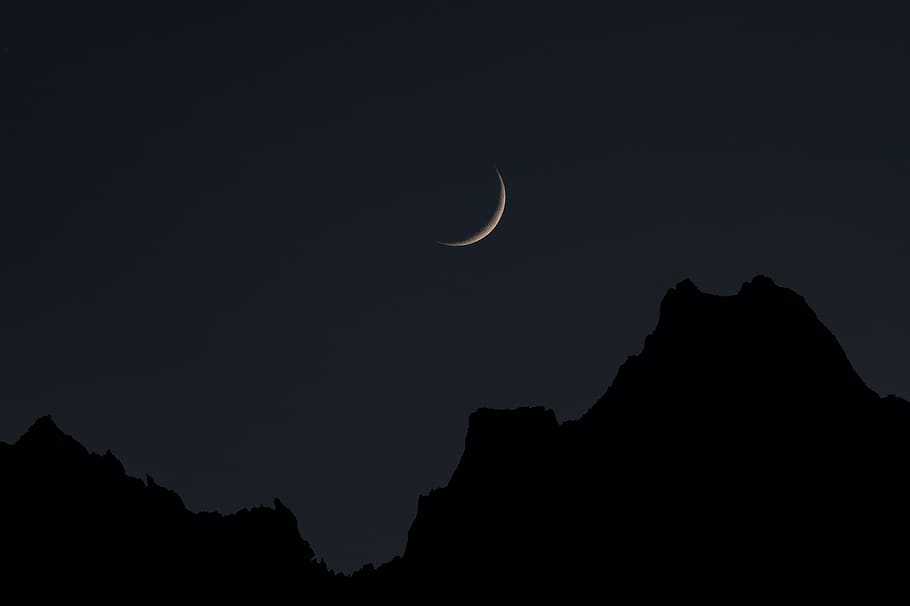 silhouette of mountain during nighttime, nature, outdoors, astronomy
