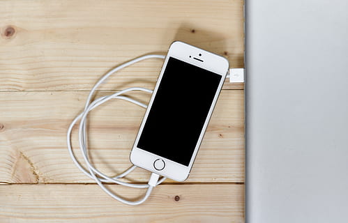 Silver Iphone 5s With Cable, apple, charging, connection, connector HD wallpaper
