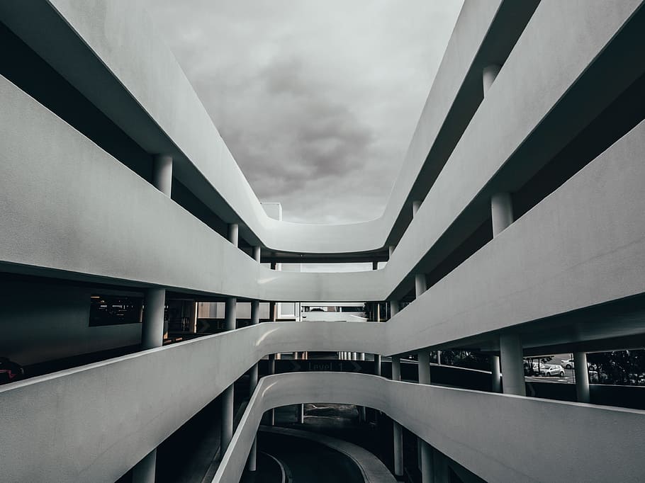 gray concrete building under cloudy sky, architecture, modern design HD wallpaper