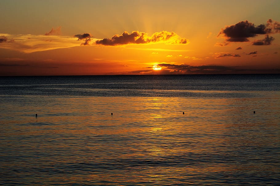 sunset, caribbean, landscape, horizon, twilight, mood, orange HD wallpaper