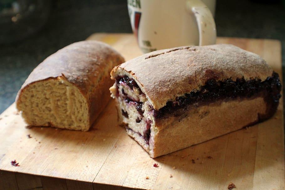 bread, sweet, wheat, loaf, blueberry, cut, slice, breakfast HD wallpaper