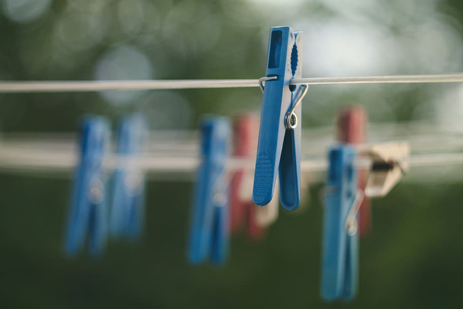 HD wallpaper: closeup photo of blue clothes peg, clothespin, clothes ...