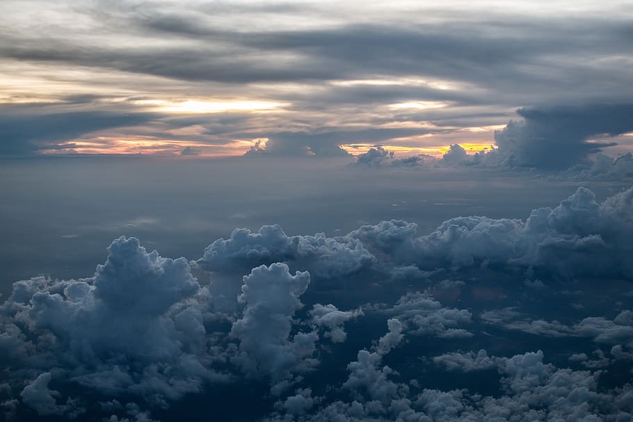 clouds, fluffy, fluffity, horizon, sky, panorama, twilight HD wallpaper