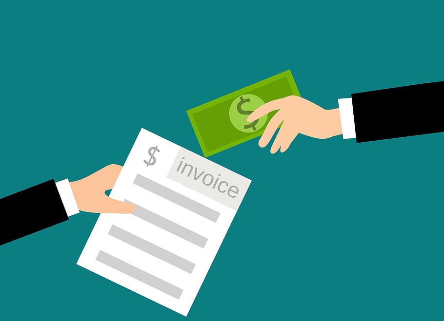 Illustration of purchasing with cash and getting a invoice., payments
