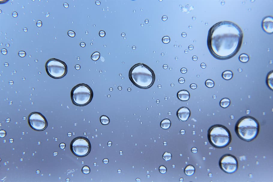 Water Drops, blue, blur, clean, clear, close-up, dew, drink, droplet HD wallpaper