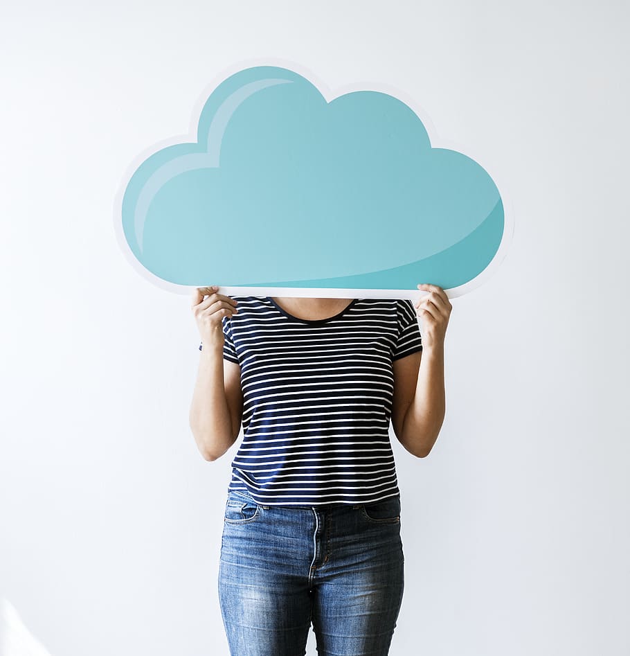 Person Covering Face With Blue Wooden Clouds Wall Decor, casual HD wallpaper
