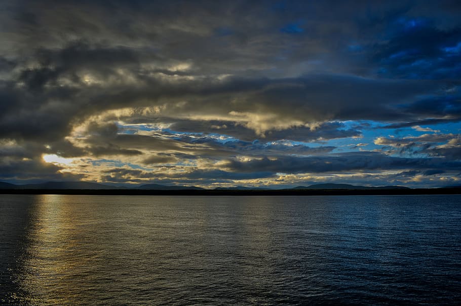canada, st. siméon, qc, sunset on river, water, clouds, cloud - sky, HD wallpaper