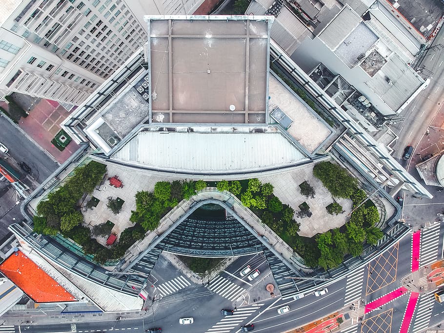 birds-eye photography of gray and white concrete building, drone view, HD wallpaper
